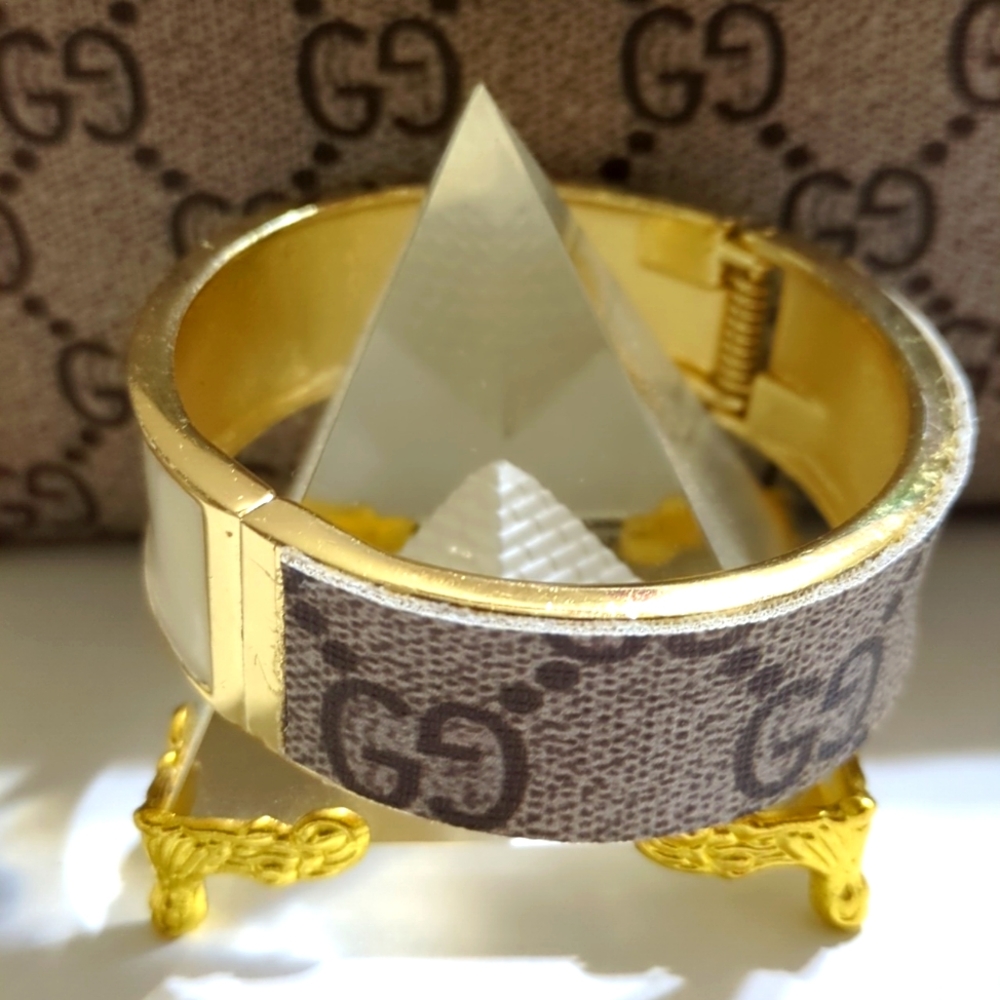 Vintage Up Cylcled Coated GG  Canvas Clamper Bangle Bracelet
